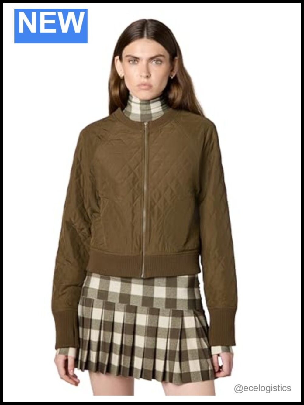 Quilted Short Bomber Jacket 100% Polyester Zip Front